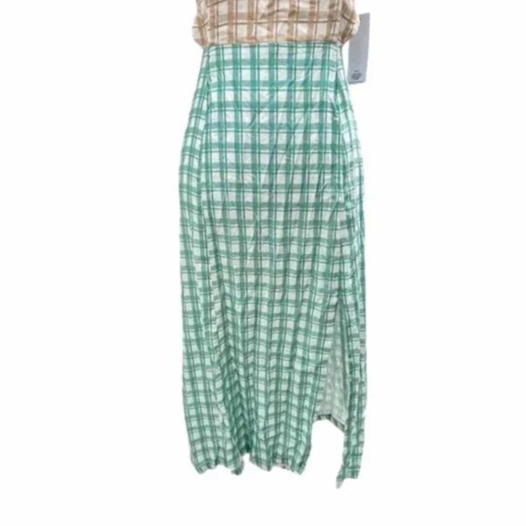 Hurley Plaid Cut Out Slit Colorblock Midi Spaghetti Strap Dress Small NWT - Picture 6 of 7